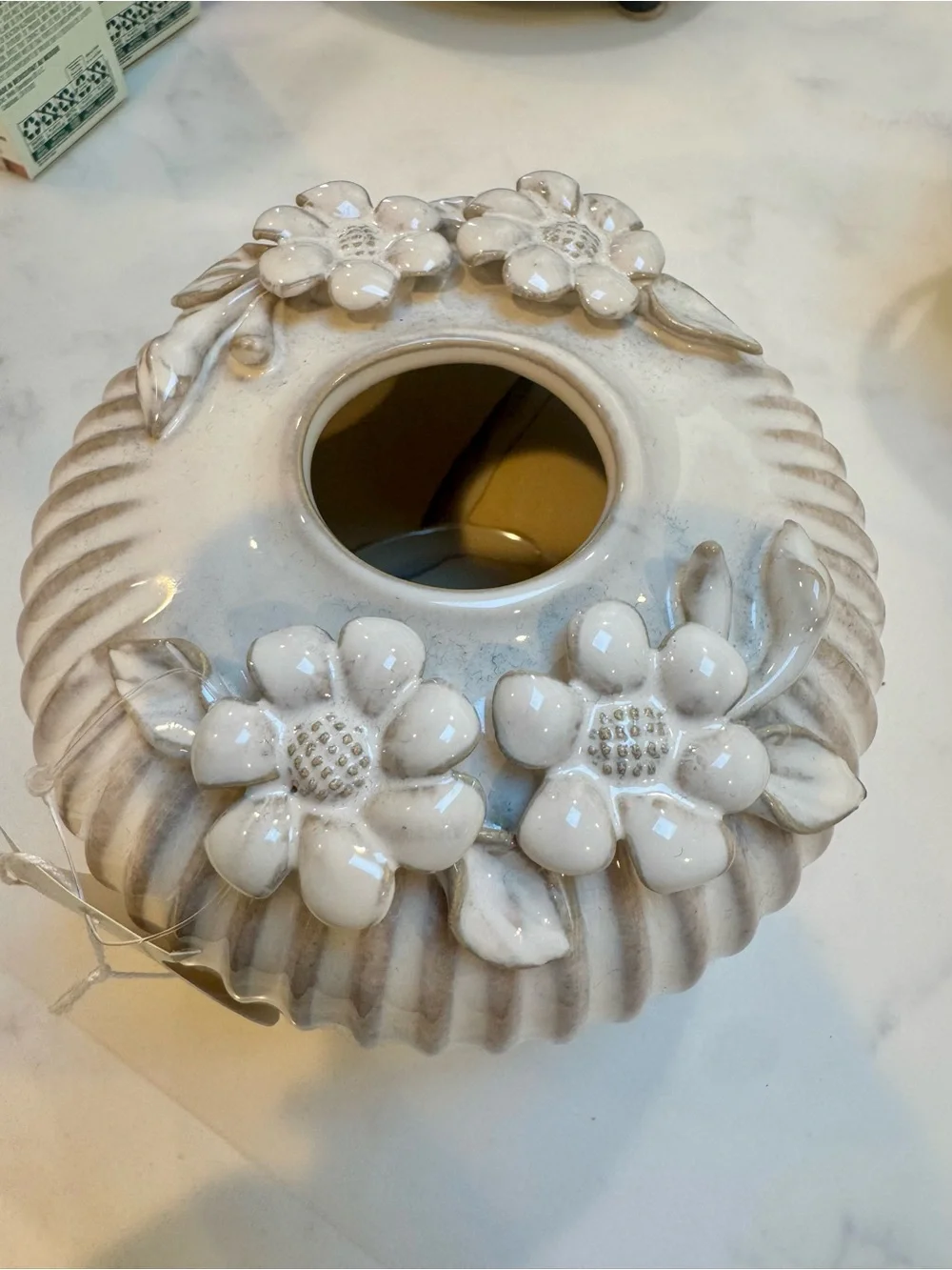 NWT Beautiful Ceramic Floral Accent Vase in Cream and Taupe 2 Available 4.5”